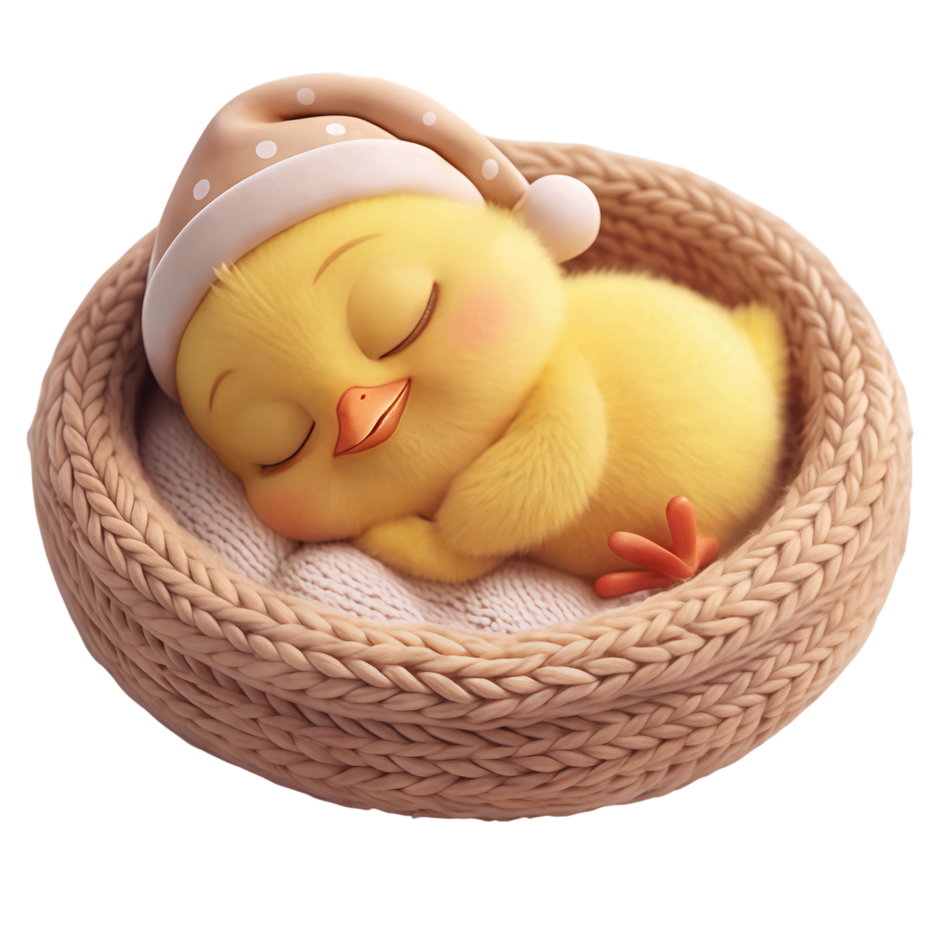 A yellow chick sleeping in its nest